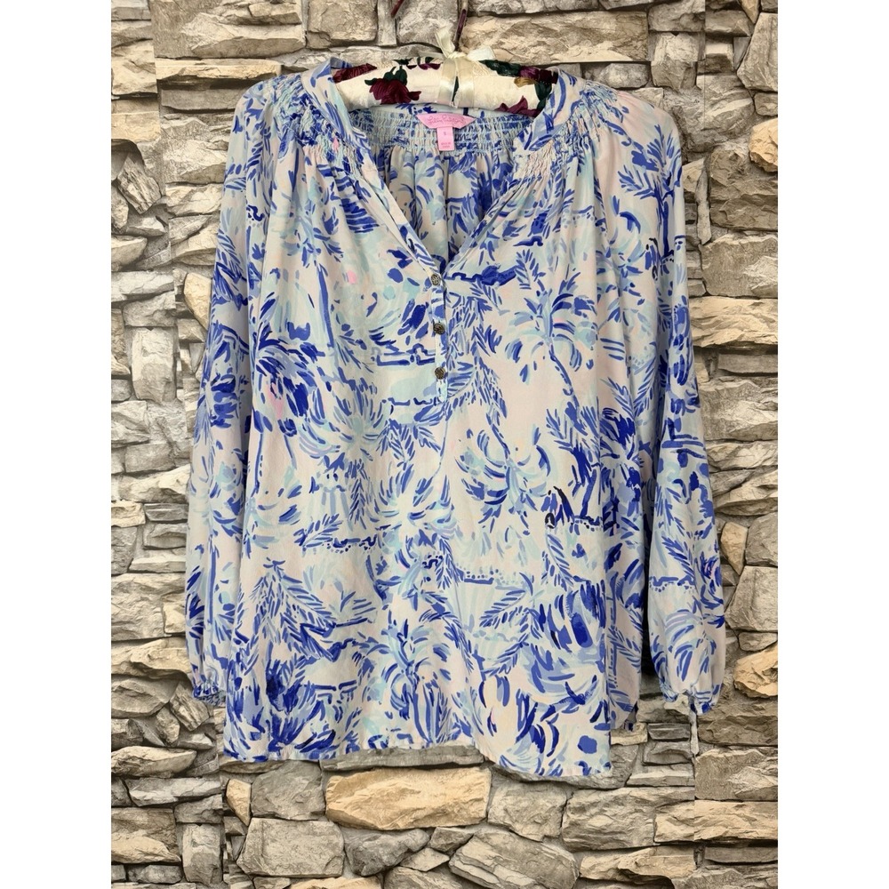 Lilly Pulitzer Silk Long Sleeve Blouse Sz S Resortwear